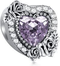 wholesale 925 Sterling Silver Rose Birthstone Charms Heart Pendant Bracelet for Women-06-June-Gracious