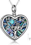 wholesale 925 Sterling Silver Heart Shaped Tree of Life with Owl Cremation Pendant Necklace for Ashes Keepsake Jewelry-0-0