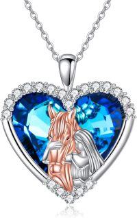 wholesale 925 Sterling Silver Heart-Shaped Blue Crystal Horse Pendant Necklaces Gift for Her Him-Horse C