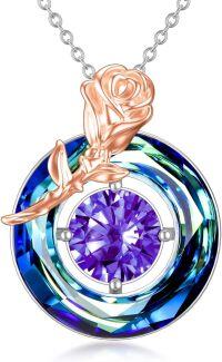 wholesale TOUPOP Mothers Day Gifts For Mom Women Necklace Sterling Silver Circle Necklaces For Women Crystal Pendant Birthday Mother's Day Jewelry Gifts For Mom Wife Her (rose-blue Crystal-02-february-amethyst) -undefined