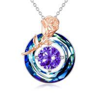 TOUPOP Sterling Silver Amethyst Crystal Circle Pendant Necklace-undefined