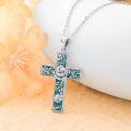 wholesale  Sterling Silver Turquoise Cross Necklace with Birth Flower Pendant -0-6