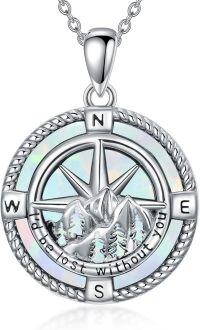 wholesale Sterling Silver Stone Owl Compass Necklace Graduation Gift for Women-A_Compass Opal