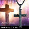 wholesale 925 Sterling Silver Black Plated Rope Design Turquoise Inlay Cross Pendant Necklace for Men's Religious s-0-5