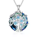 TOUPOP Sterling Silver Aquamarine Tree Of Life Necklace-0-0