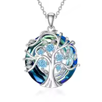 TOUPOP Sterling Silver Aquamarine Tree Of Life Necklace-undefined