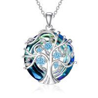 TOUPOP Sterling Silver Aquamarine Tree Of Life Necklace-undefined