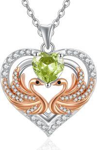 wholesale 925 Sterling Silver Rose Gold Plated Swan Birthstone Necklace for Women-08 Aug - Peridot