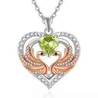 wholesale 925 Sterling Silver Rose Gold Plated Swan Birthstone Necklace for Women-08 Aug - Peridot