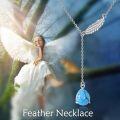 wholesale 925 Sterling Silver Turquoise Stone Feather Pendant Lariat Necklace for Women-0-2