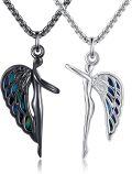 wholesale  925 Sterling Silver Angel Wings Couple Hug Necklace for Her Him, Matching Love Pendant Gift for Anniversary Valentine's Birthday-0-2