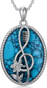 wholesale 925 Sterling Silver Turquoise Stone Musical Note Pendant Necklace with Chain - Music  for Him Her-Treble Clef Turquoise Necklace