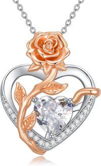 wholesale Sterling Silver Birthstone Forever Love Heart Rose Pendant Necklace for Women-04-Apr