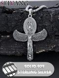 wholesale 925 Sterling Silver &  Ancient Egyptian Goddess Isis Ankh Necklace - 1.77 Inch Pendant, Gift Box-0-5