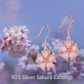 wholesale 925 Sterling Silver Gold Plated Pink Cat's Eye Stone Floral Drop Earrings Sakura Hypoallergenic Jewelry for Women Girls Gifts-0-2