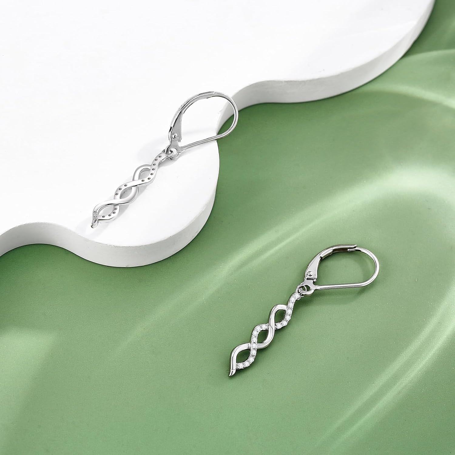 925 Sterling Silver Twist Diamond Drop Earrings-0-3
