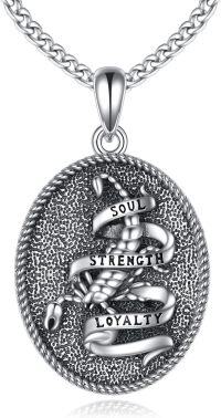 wholesale 925 Sterling Silver Scorpion & Snake Pendant with Soul Strength Loyalty Inscription on Oval Rope Bead Chain Necklace for Men-Scorpion