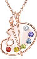 wholesale Rose Gold Palette Necklace with Paintbrushes and Crystals Graduation Jewelry for Women Class of 2023 Inspirational Gift-0-6