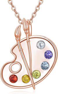wholesale Rose Gold Palette Necklace with Paintbrushes and Crystals Graduation Jewelry for Women Class of 2023 Inspirational Gift-Palette-Rose Gold