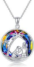 wholesale 925 Sterling Silver Rainbow Crystal Palm Tree & Girl Pendant Necklace - Memorial Gift for Women-0-0