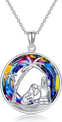 wholesale 925 Sterling Silver Rainbow Crystal Palm Tree & Girl Pendant Necklace - Memorial Gift for Women-Dog Necklaces with Volcano Crystal