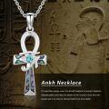 wholesale 925 Sterling Silver Egyptian Cross Turquoise Abalone Shell Pendant Necklace-0-5