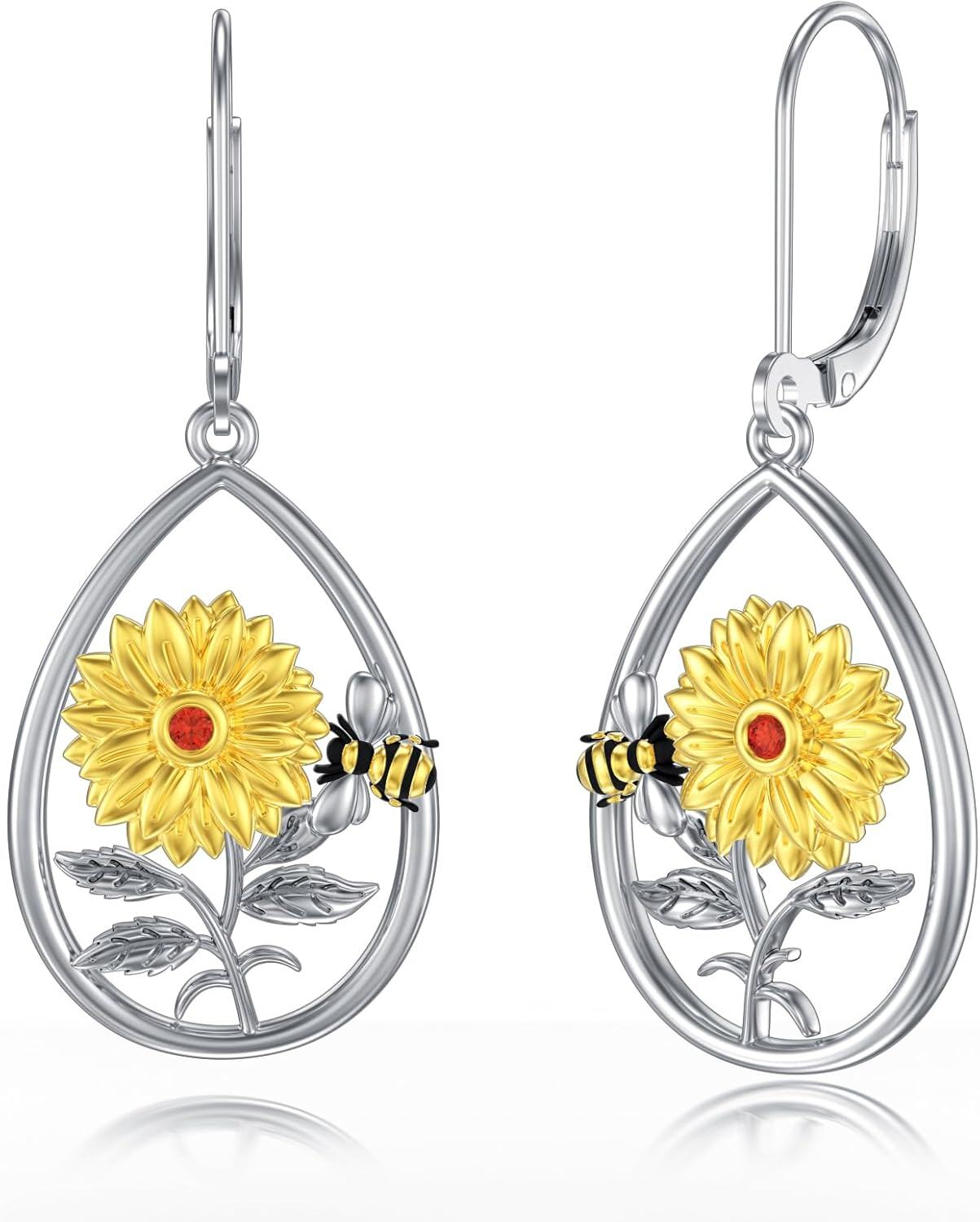 Sterling Silver Snowflake Daisies Sunflower Comedy Tragedy Mask Opera Mask Hummingbird Black Cat Dangle Earrings for Women-Sunflower