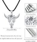 wholesale 925 Sterling Silver Bull Skull Rose Flower Pendant Leather Cord Chain Necklace s for Men Women-0-4