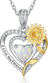 wholesale Sterling Silver Sunflower Birthstone Pendant Necklace for Women-Opal