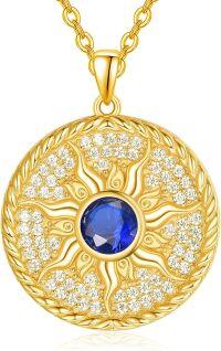 wholesale 925 Sterling Silver Birthstone Sun Coin Pendant Necklace for Women-09 Sep