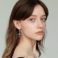 wholesale 925 Sterling Silver Amethyst Drop Earrings With Filigree Design-0-1