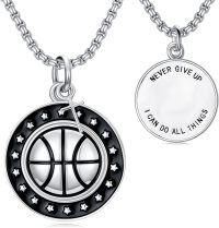 wholesale Sterling Silver Sport Necklace Baseball Soccer Football Cross Jewelry for Women Men-04-Basketball