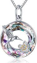 wholesale 925 Sterling Silver Rainbow Crystal Hummingbird Flower Pendant Necklace for Women-0-0