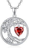 wholesale 925 Sterling Silver Heart-Shaped Red CZ Gemstone Tree of Life Pendant Necklace-0-0