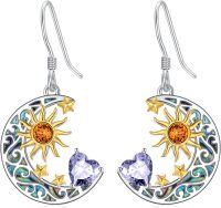 wholesale 925 Sterling Silver Heart Birthstone Sun Moon Dangle Drop Earrings for Women Mom-Alexandrite Jun.