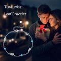 wholesale 925 Sterling Silver Blue Turquoise & Black Pearl Opal Leaves Charm Bracelet s for Women-0-4