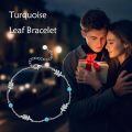 wholesale 925 Sterling Silver Blue Turquoise & Black Pearl Opal Leaves Charm Bracelet s for Women-0-4