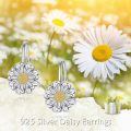 wholesale 925 Sterling Silver Two Tone Daisy Flower Drop Earrings For Women-0-1