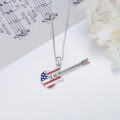 wholesale 925 Sterling Silver American Flag Bass Guitar Pendant Necklace Music Lover Gifts for Women Girls-0-2