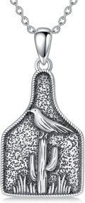 wholesale 925 Sterling Silver Western Cow Tag with Mountain Cactus Pendant Necklaces for Women and Men-0-0