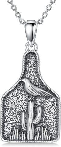 wholesale 925 Sterling Silver Western Cow Tag with Mountain Cactus Pendant Necklaces for Women and Men-Raven