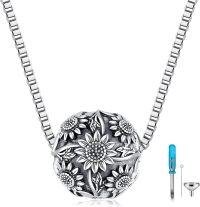 wholesale 925 Sterling Silver Sunflower Urn Pendant with Funnel and Spatula - Memorial Keepsake Jewelry for Ashes -Sunflower