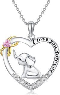 wholesale 925 Sterling Silver Birthstone Elephant Heart Necklace for Women-October