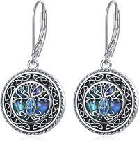 wholesale 925 Sterling Silver Abalone Shell Tree of Life Dangle Earrings for Women-Celtic Tree leverback earrings