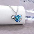 wholesale 925 Sterling Silver Heart-Shaped Pendant w/ Blue Crystal & Skull Charm on 20 + Extender Chain-0-5