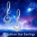 wholesale 925 Sterling Silver Teardrop Hollow Star Blue Sapphire Leverback Earrings  for Women-0-5