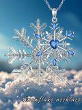 wholesale 925 Sterling Silver Blue Crystal Snowflake Heart Pendant Necklace-0-1