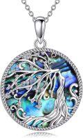 wholesale 925 Sterling Silver Abalone Shell Tree of Life Pentagram Triple Moon Goddess Pendant Necklace-0-0