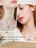 wholesale 925 Sterling Silver Moon & Blue Pearl Pendant Necklaces for Women - Love You to the Moon and Back-0-4