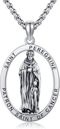 wholesale 925 Sterling Silver Saint Peregrine Pendant Necklace  - Patron of Cancer Protection Jewelry for Women and Men-Saint Peregrine